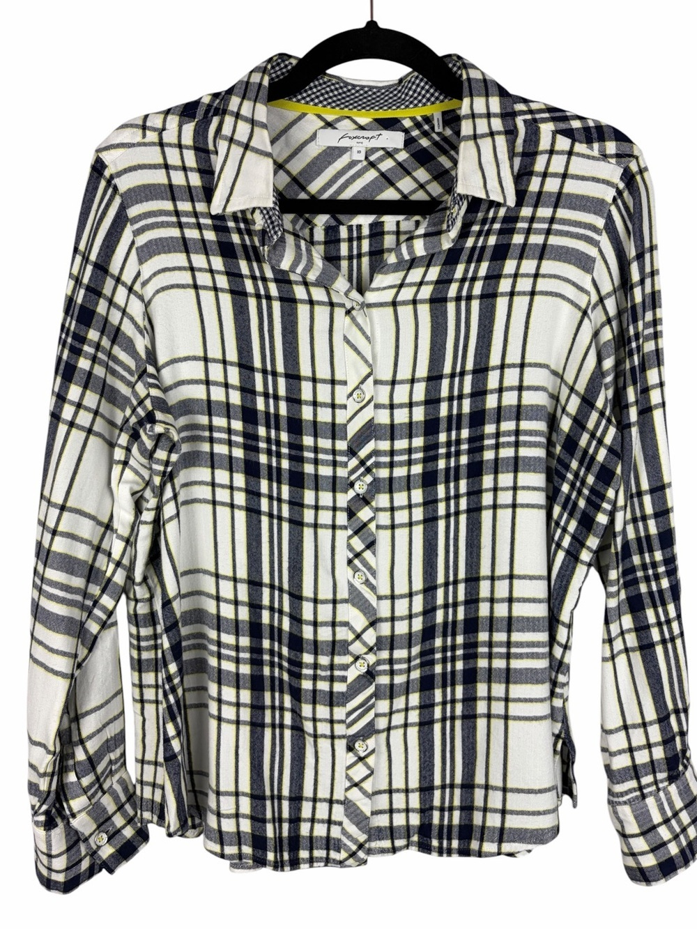 Foxcroft NYC Plaid Button Front Blouse Women’s Size 10 100% Rayon Long Sleeve